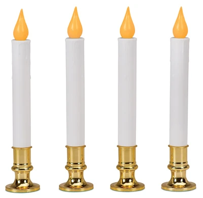 Christmas Led Candle, Orange Flicker Flame, Battery-operated, White/brass, 9-in., 4-pk.