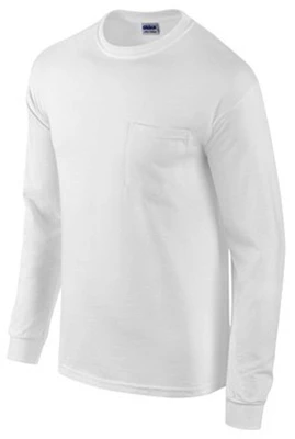 Medium White Long-sleeve Pocket T-shirt 100 Percent Cotton