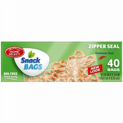 Snack Bags, Zipper Seal, 6.5 X 3.25-in., 40-ct.