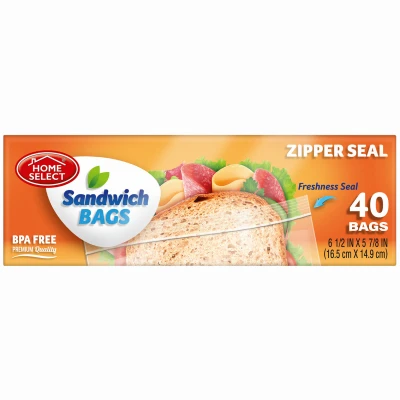 Sandwich Bags, Zipper Seal, 40-ct.