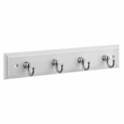 Key Hook Rail With Satin Nickel Hooks On White Rail, 8.75 Inches By 4 Inches By 7 Inches