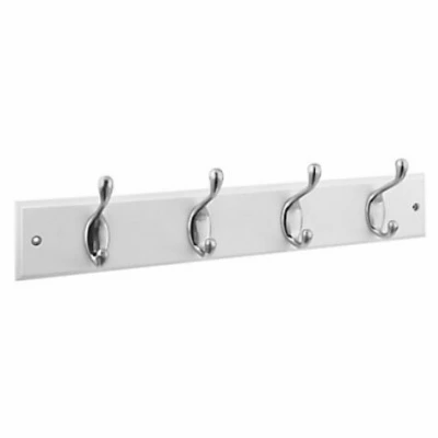 18 Inch White Hook Rail With Four Satin Nickel Hooks