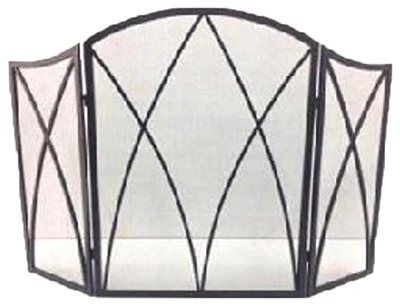 Gothic Style Fireplace Screen, Black Steel, 32 Inches By 48 Inches