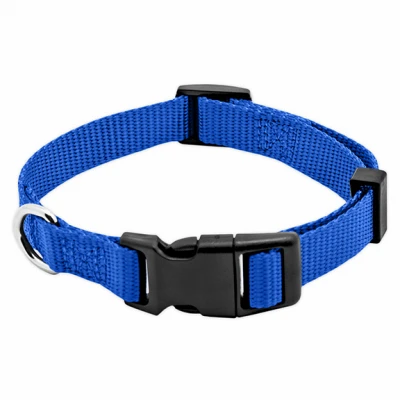 Adjustable Dog Collar, Blue Nylon, Quadlock Buckle, 5/8 Inch Width By 10 To 16 Inch Length