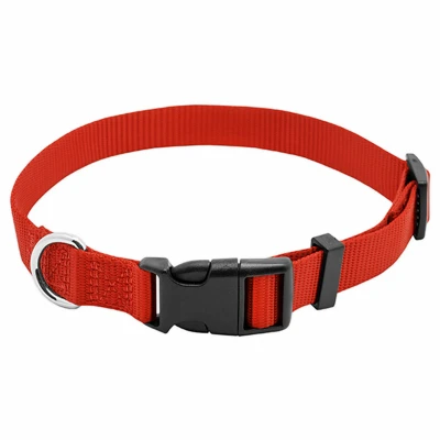 Dog Collar, Adjustable, Red Nylon, Quadlock Buckle, 3/8 X 8 To 12-in.