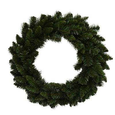 Green Pvc Artificial Wreath, 24 Inch Diameter, Durable Decorative Wall Hanging
