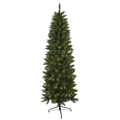 Artificial Pre-lit Pencil Slim Jasper Fir Christmas Tree With 300 Clear Lights, 7 Feet Tall