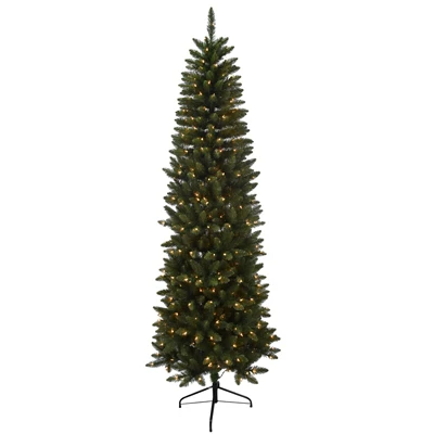 Artificial Pre-lit Pencil Slim Jasper Fir Christmas Tree With 400 Clear Lights, 7.5 Feet Tall