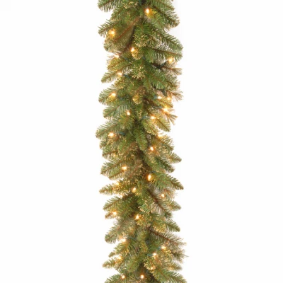 Nine Foot Golden Bristle Lighted Branch Garland With Fifty Clear Lights