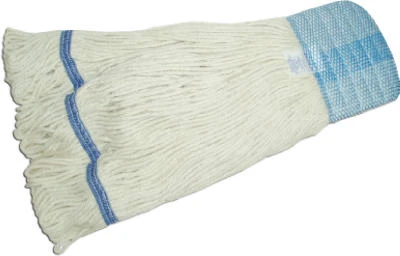 Large 4 Ply Natural Cotton And Rayon Blend Yard Mop Head With Looped End And Wide Band, White, Green Seal Certified