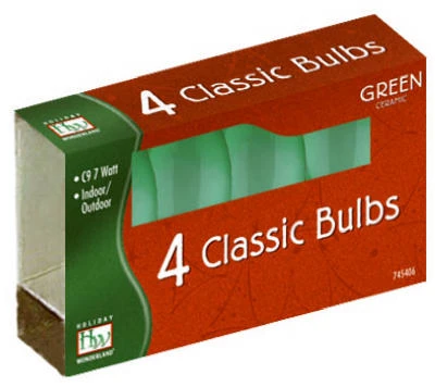 Christmas Lights Replacement Bulb, C9, Green Ceramic, 4-pk.