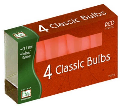 Christmas Lights Replacement Bulb, C9, Red Ceramic, 4-pk.