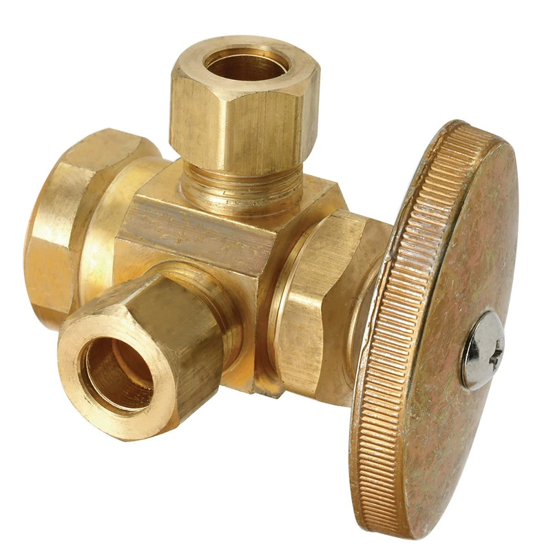 Brass Dual Outlet Stop Valve, 1/2 X 3/8 X 3/8 In.