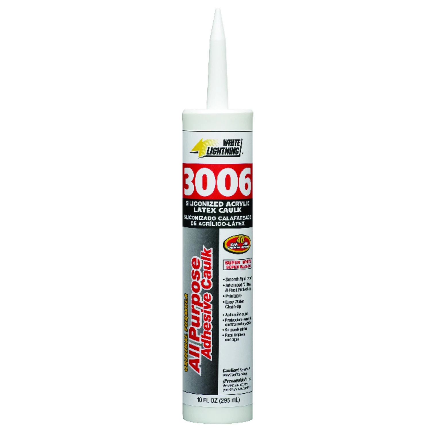 White Adhesive Caulk, 10 Ounce Tube For Sealing And Bonding