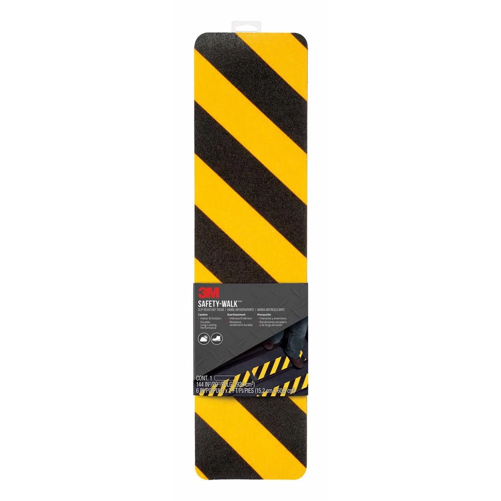 Safety-walk Slip Resistant Caution Tread, Black And Yellow, 6 Inch By 24 Inch