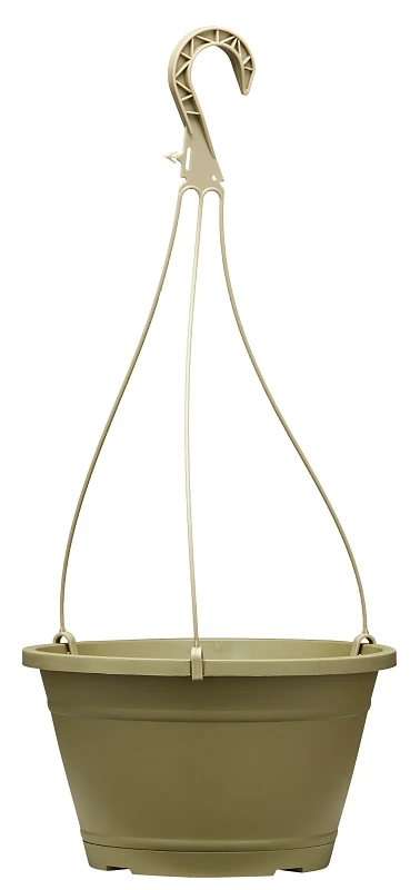 10-inch Olive Green Plastic Hanging Planter For Indoor And Outdoor Use