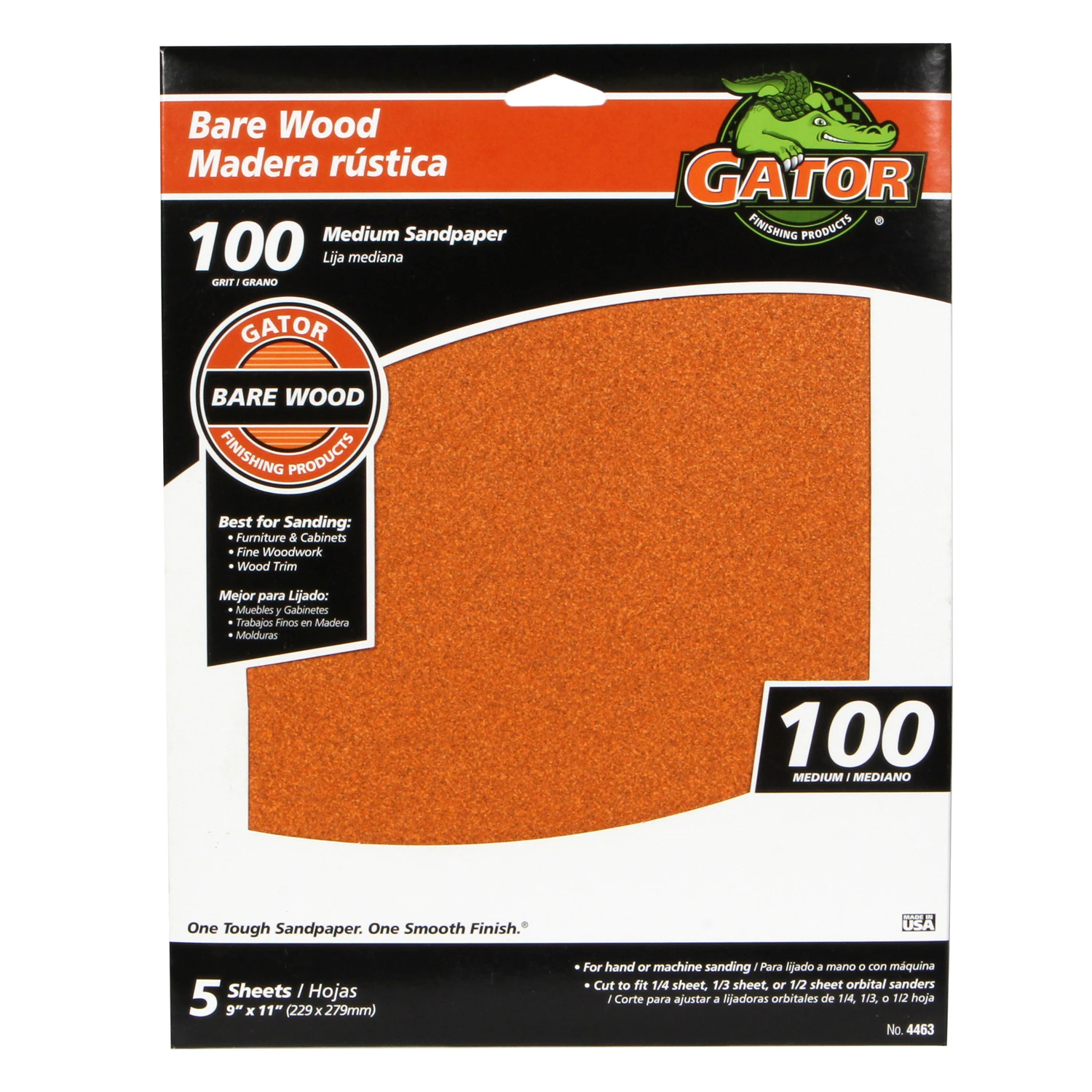 Sandpaper, Garnet Medium 100-grit, 9 X 11-in., 5-pk.