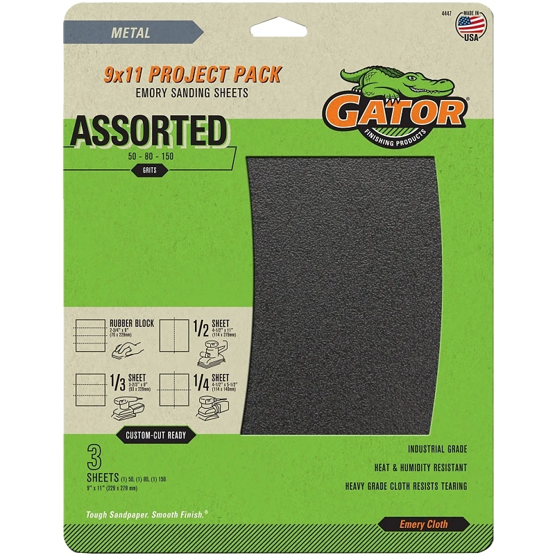 Sandpaper, Emery Cloth, Assorted Grit, 3-pk.