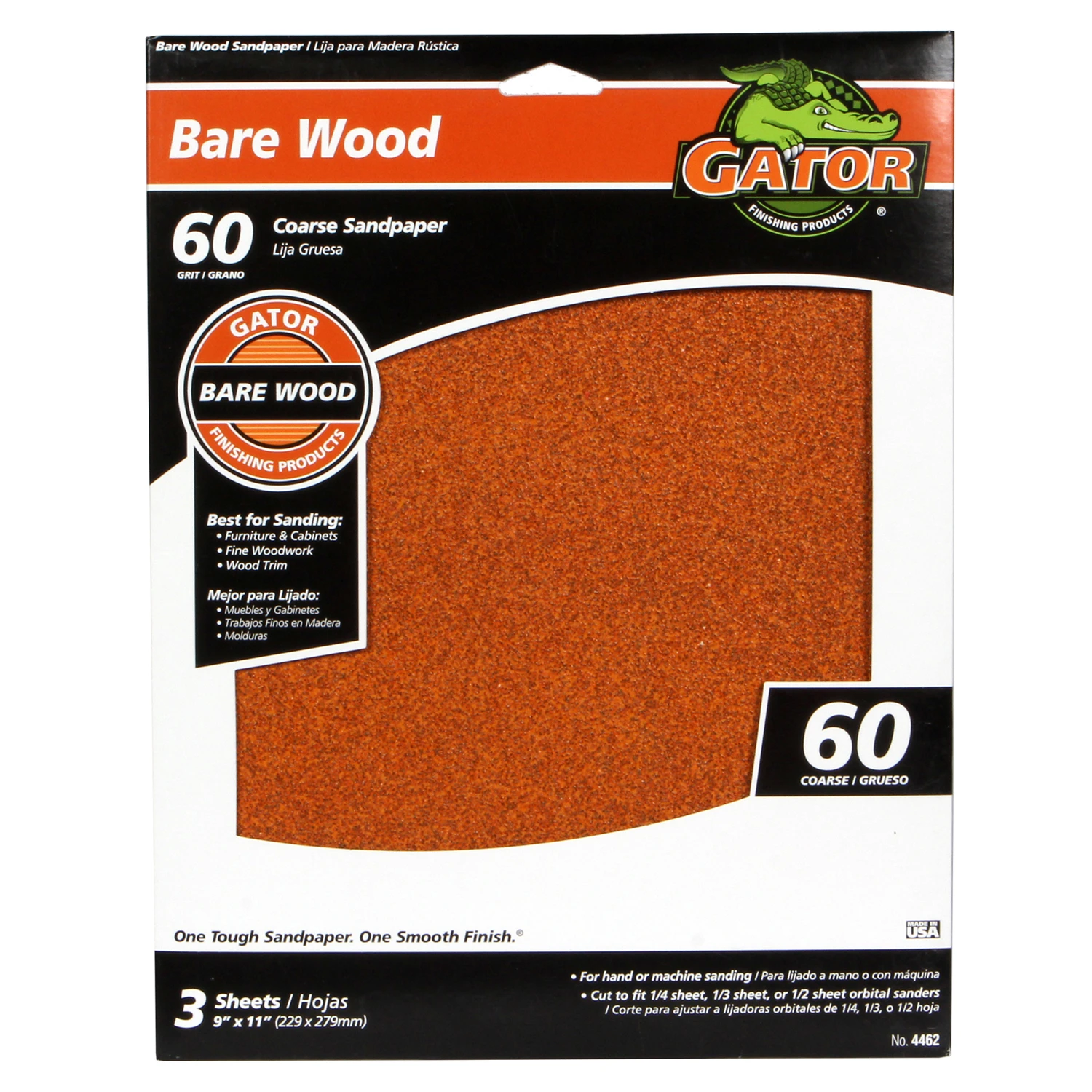 Sandpaper, Garnet Coarse 60-grit, 9 X 11-in., 3-pk.