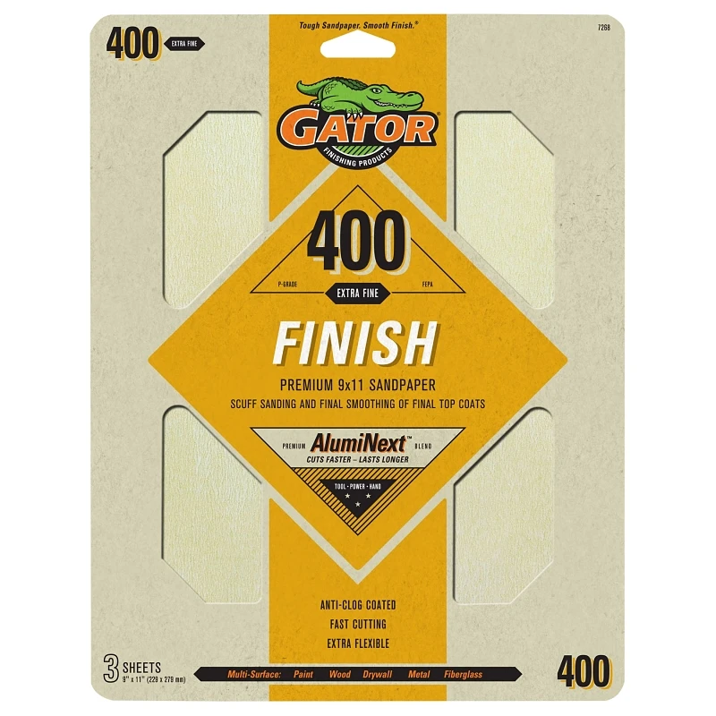 Sandpaper, 400-grit, 9 X 11-in., 3-pk.
