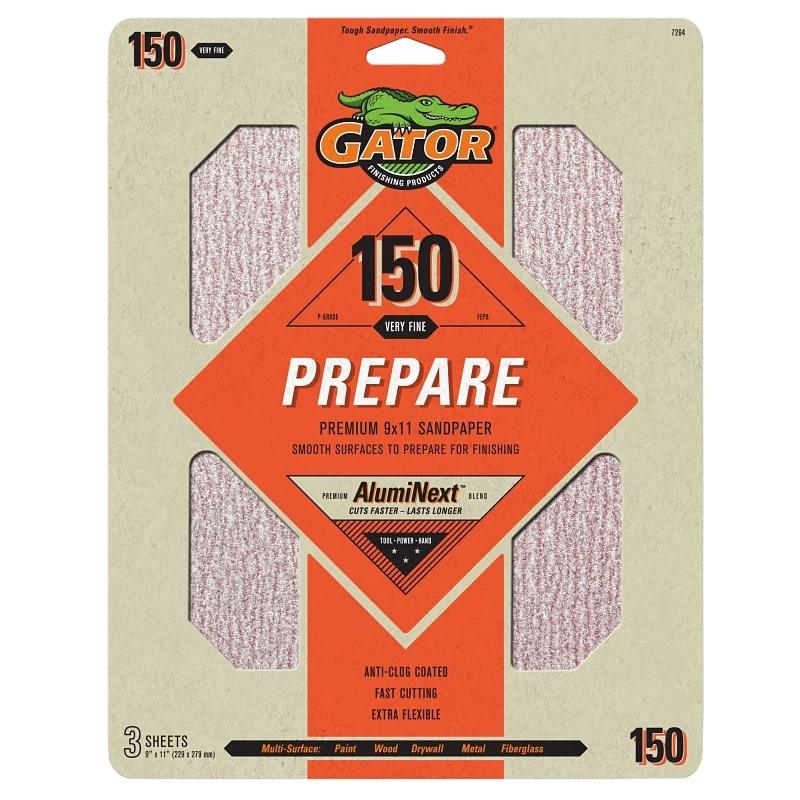 Sandpaper, 150-grit, 9 X 11-in., 3-pk.