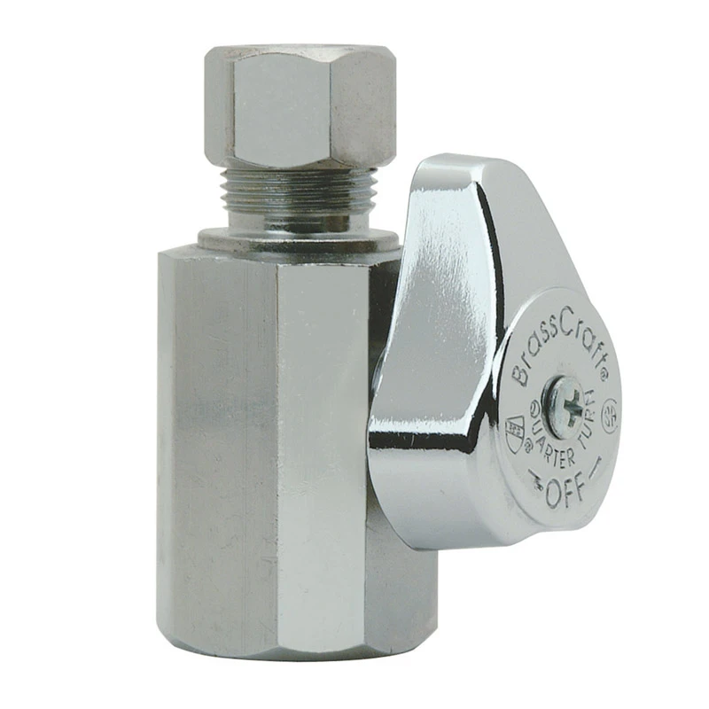 Chrome Straight Stop Valve, 1/2 Inch By 3/8 Inch Connection