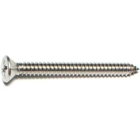#14 X 2-1/2 Inch Phillips Flat Sheet Metal Screws Stainless Steel 18-8 - 50 Count