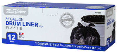 Drum Liner Trash Bags, Wing Tie, Black, 55 Gallons, 12-ct.