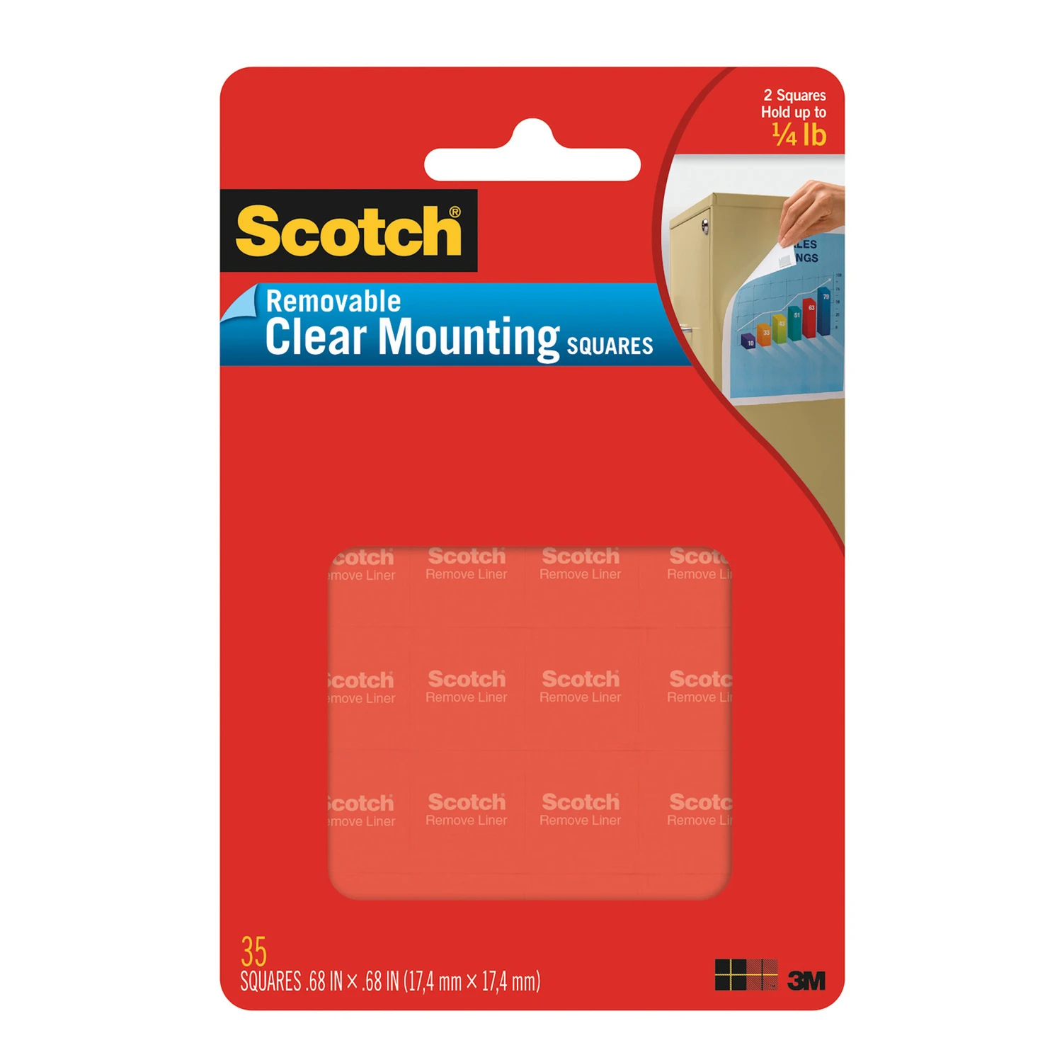 Removable Mounting Squares, Clear, 11/16 In., 35-pk.