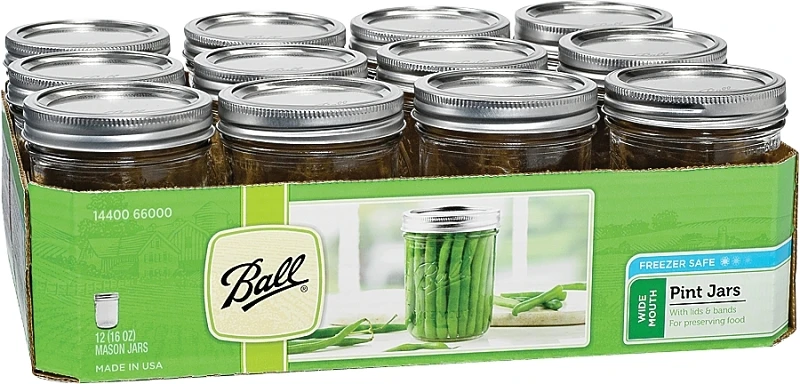 Mason Canning Jars With Lids, Wide-mouth, 16 Oz., 12-pk