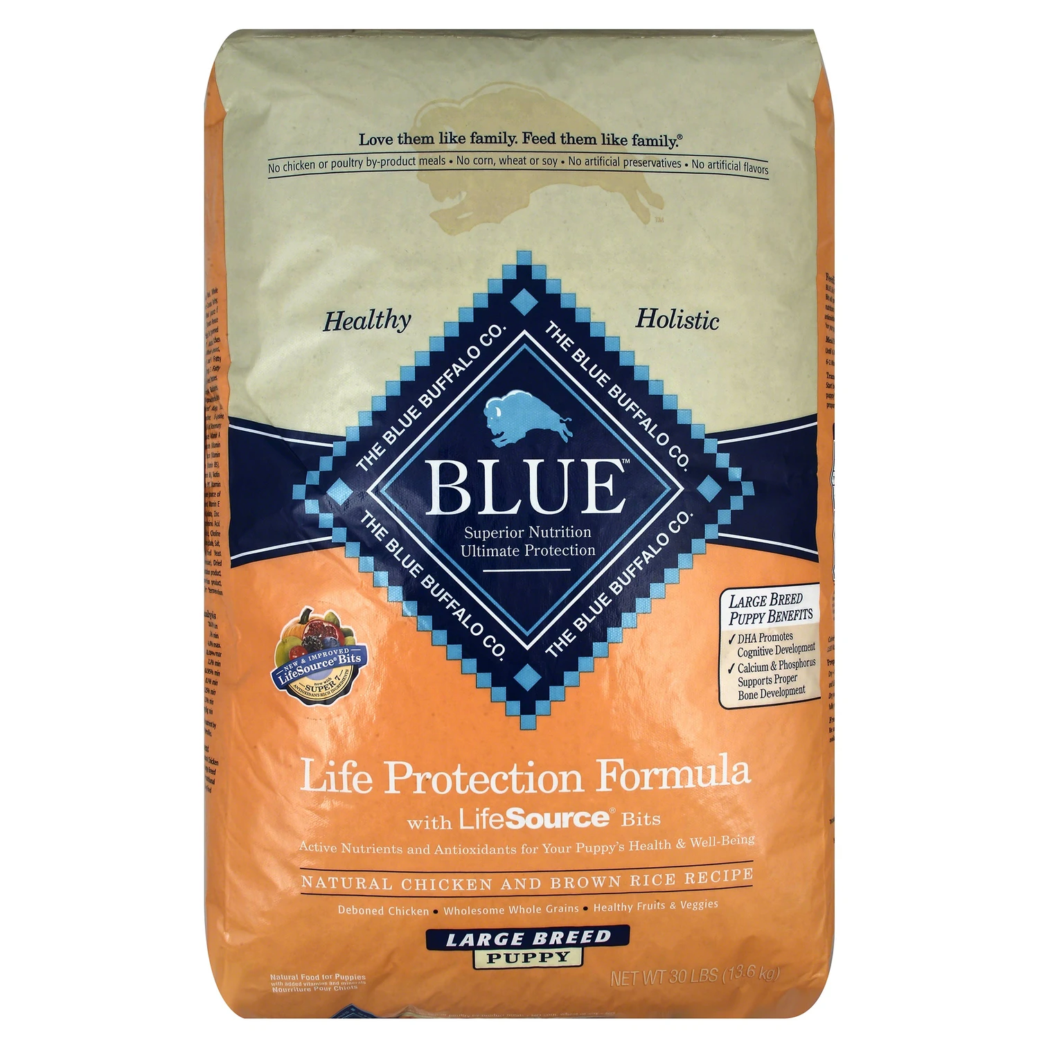 Dry Dog Food For Large Breed Puppies With Chicken And Rice, 30 Pounds Bag