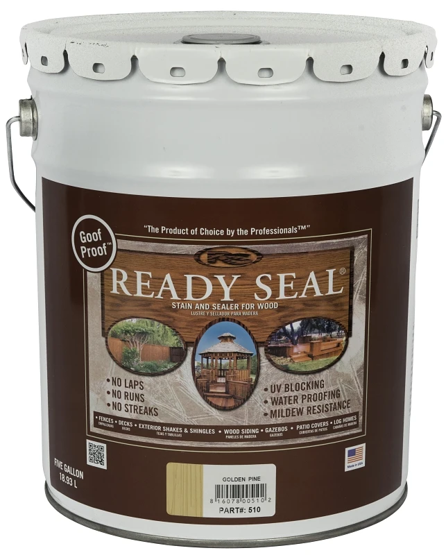 Exterior Wood Stain And Sealer, Flat Finish, Golden Pine Color, 5 Gallon Container