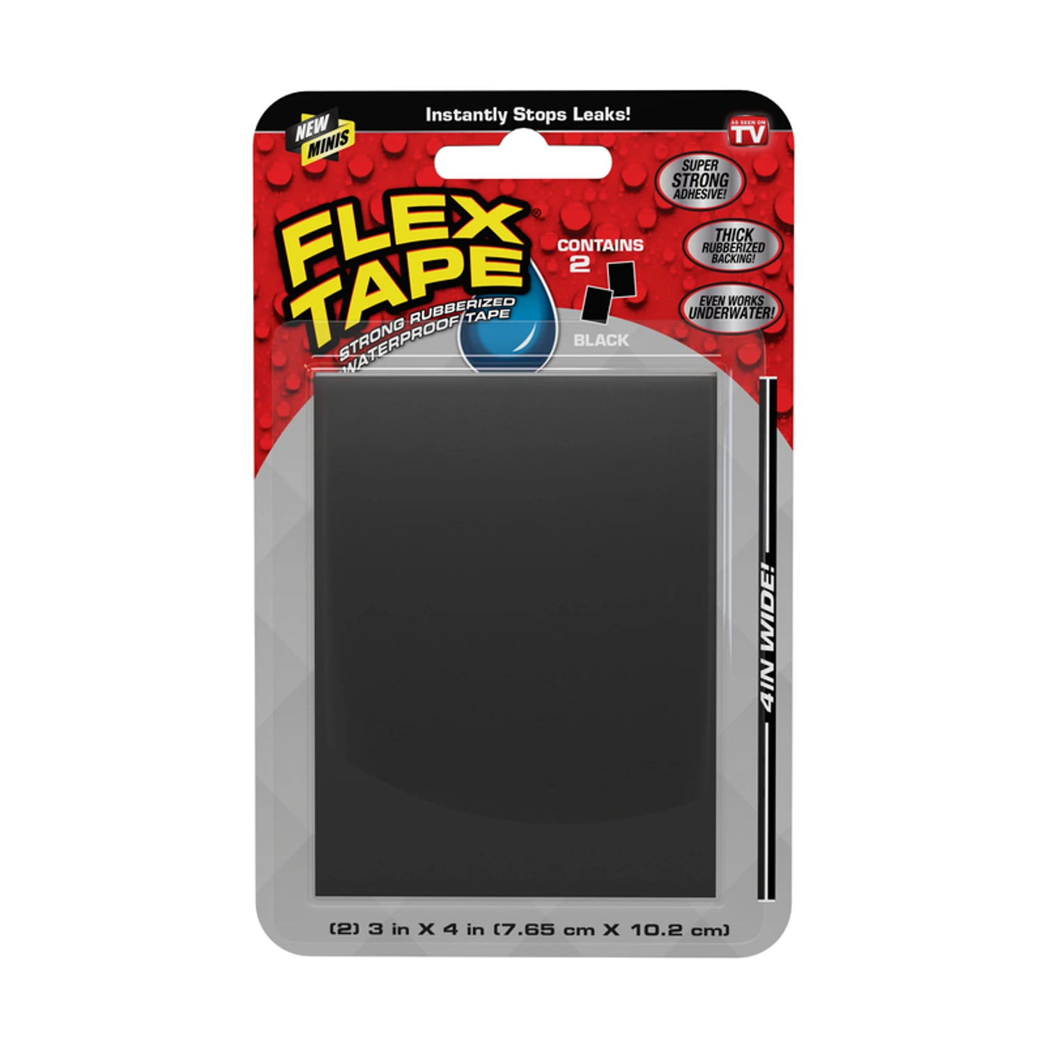 Flex Tape Black Mini Waterproof Tape Patches, 3 X 4-in., 2-pack
