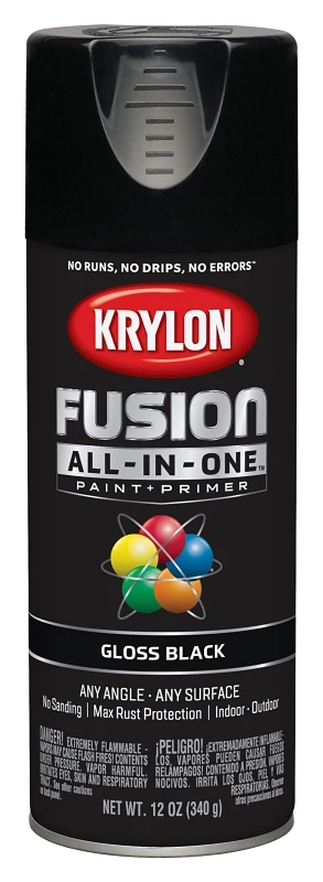 Fusion All-in-one Spray Paint And Primer, Gloss Black Finish, 12 Ounce Can