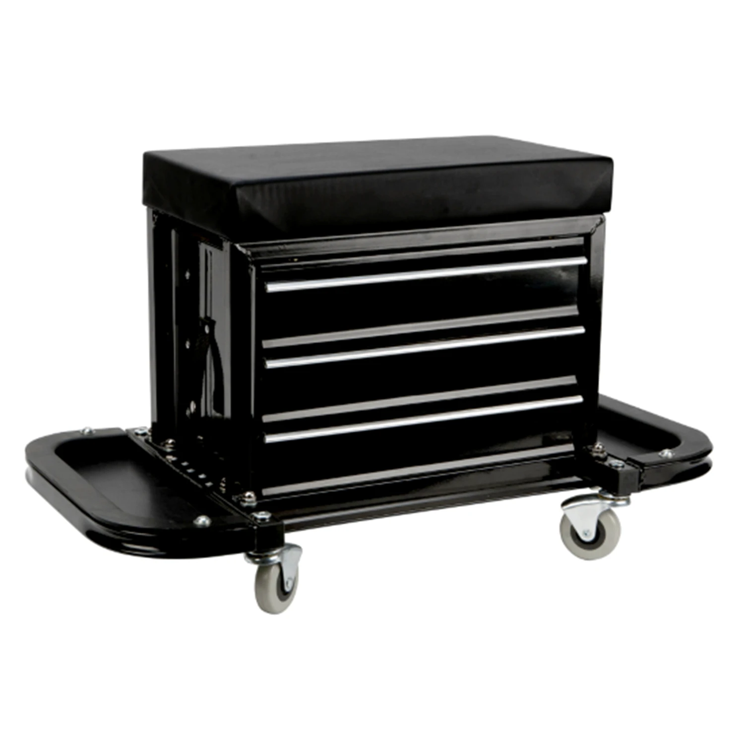 Three Drawer Rolling Mechanics Seat With Wheels And Storage Drawers