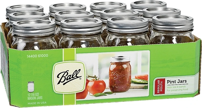 Tapered Mason Jars With Closures, 16 Oz., 12-pk