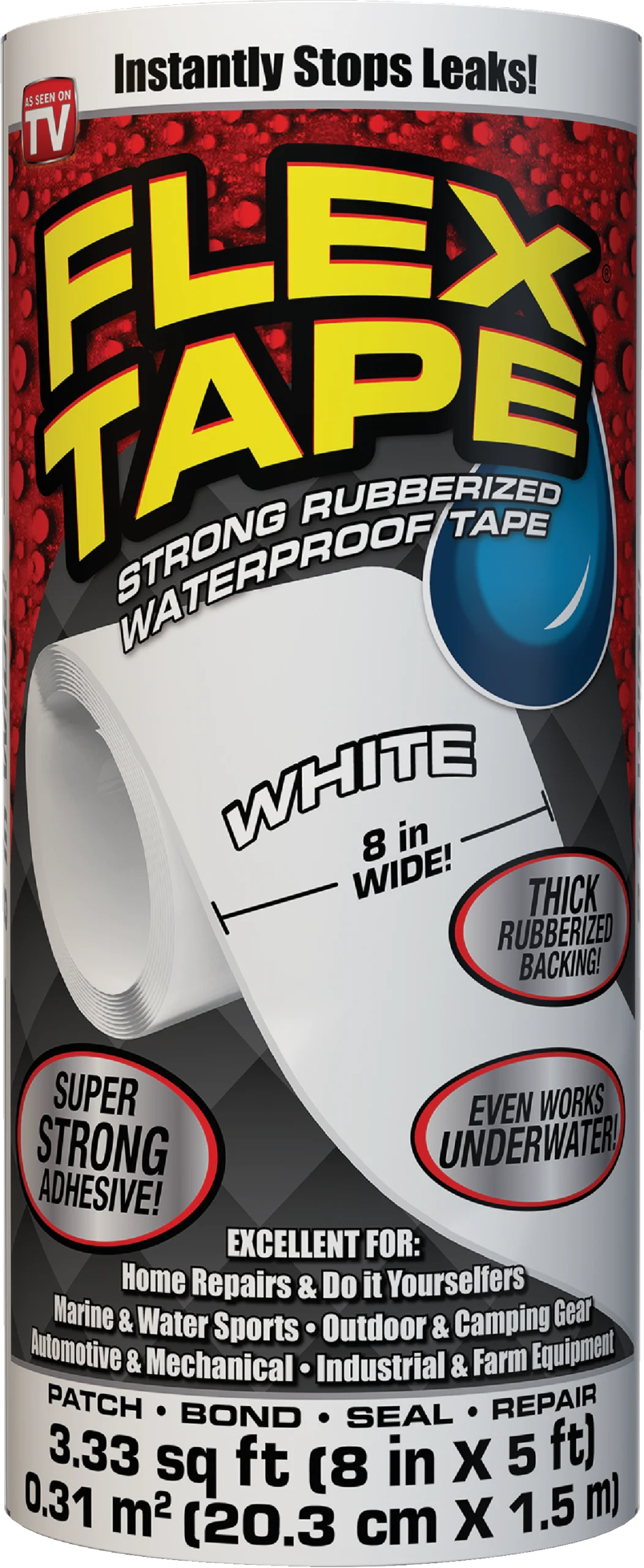 Flex Tape Waterproof White Tape 8 Inch By 5 Feet Heavy Duty Rubberized Sealant