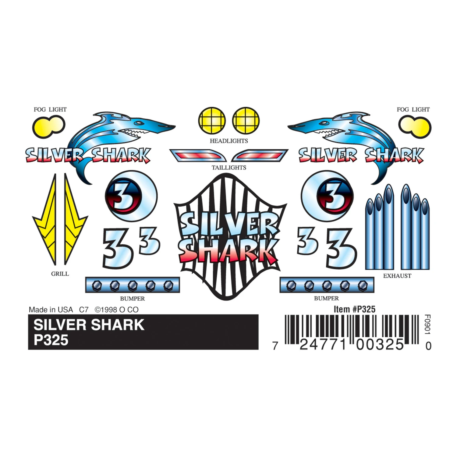 P325 Silver Shark Stick-on Decals - Multicolored Adhesive-backed Decal Set