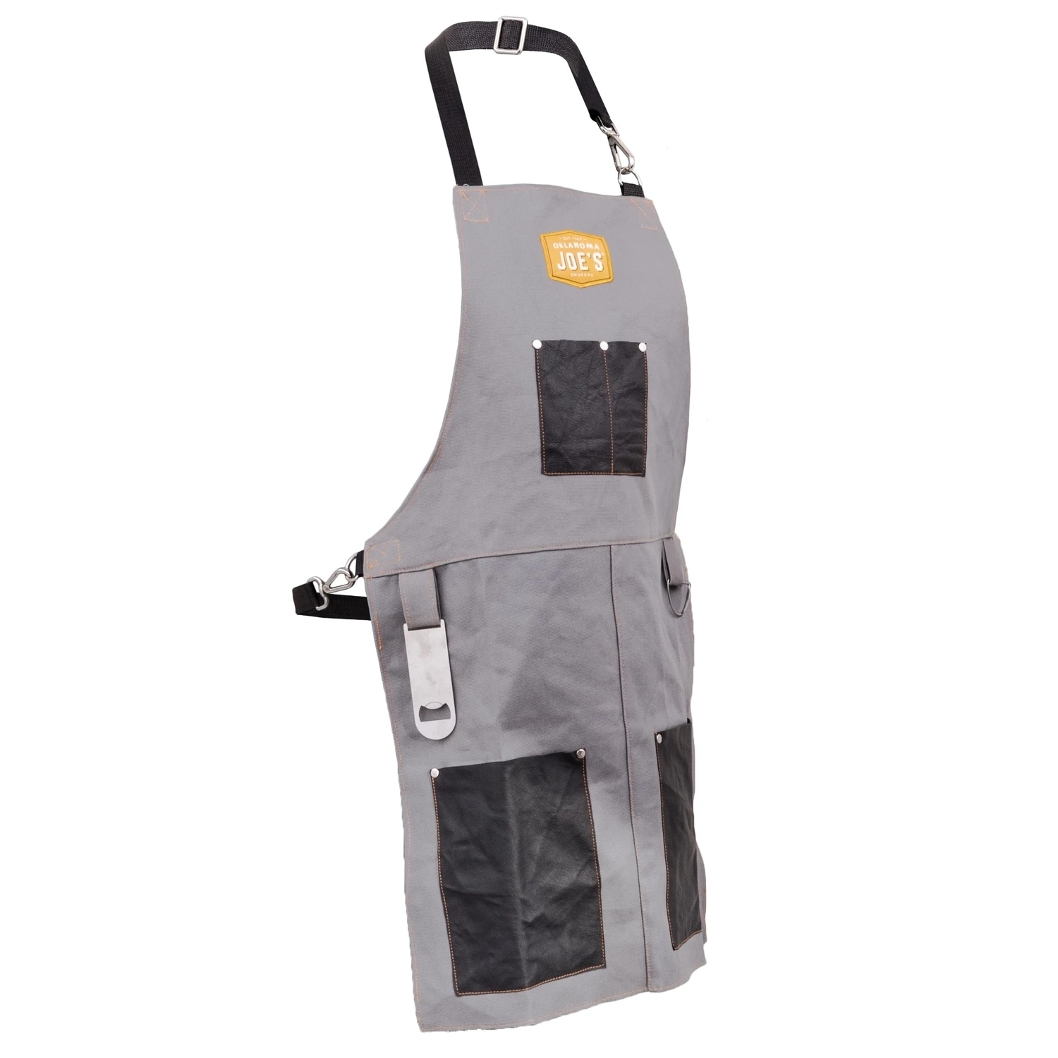 Gray And Black Canvas And Suede Grilling Apron With Adjustable Neck Strap