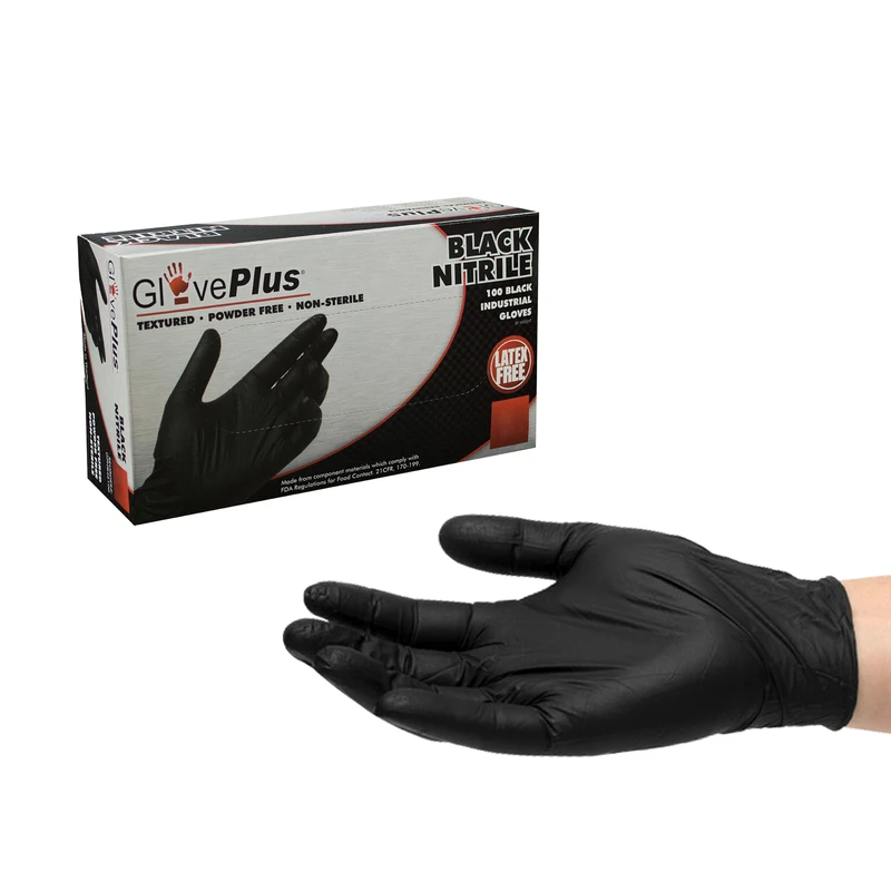 Nitrile Industrial Work Gloves, Powder-free, Black, Men's L, 100-ct.