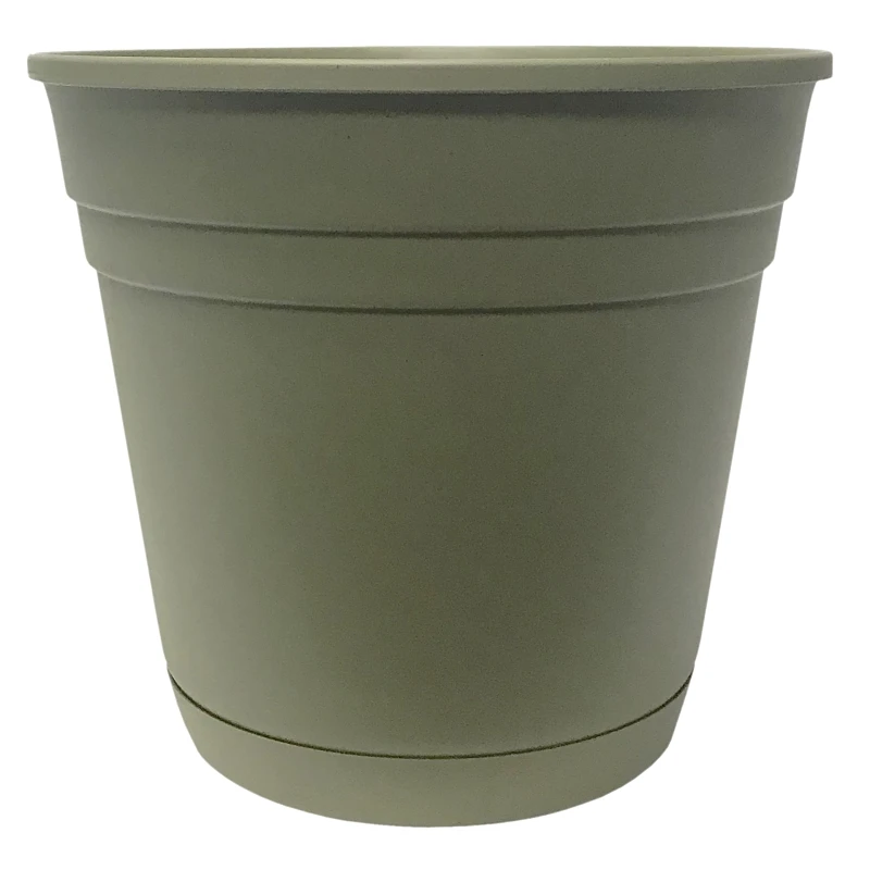 Riverland Planter With Saucer, Olive Green Resin, 4 In.
