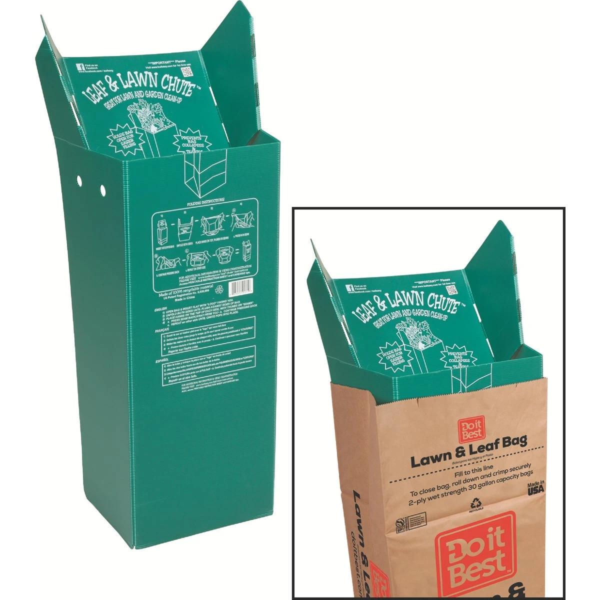 Leaf/lawn Plastic Chute, Fits 30 Gallon Paper Bags