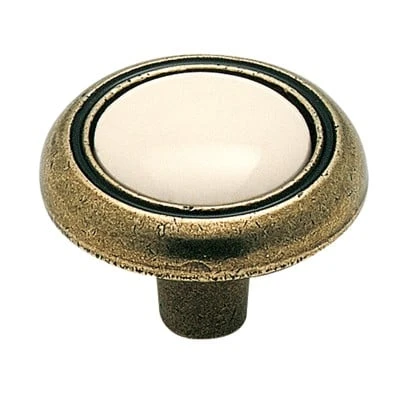 Bp76244-ab 1.25 In. Light Almond Round Knob With Antique Brass Finish