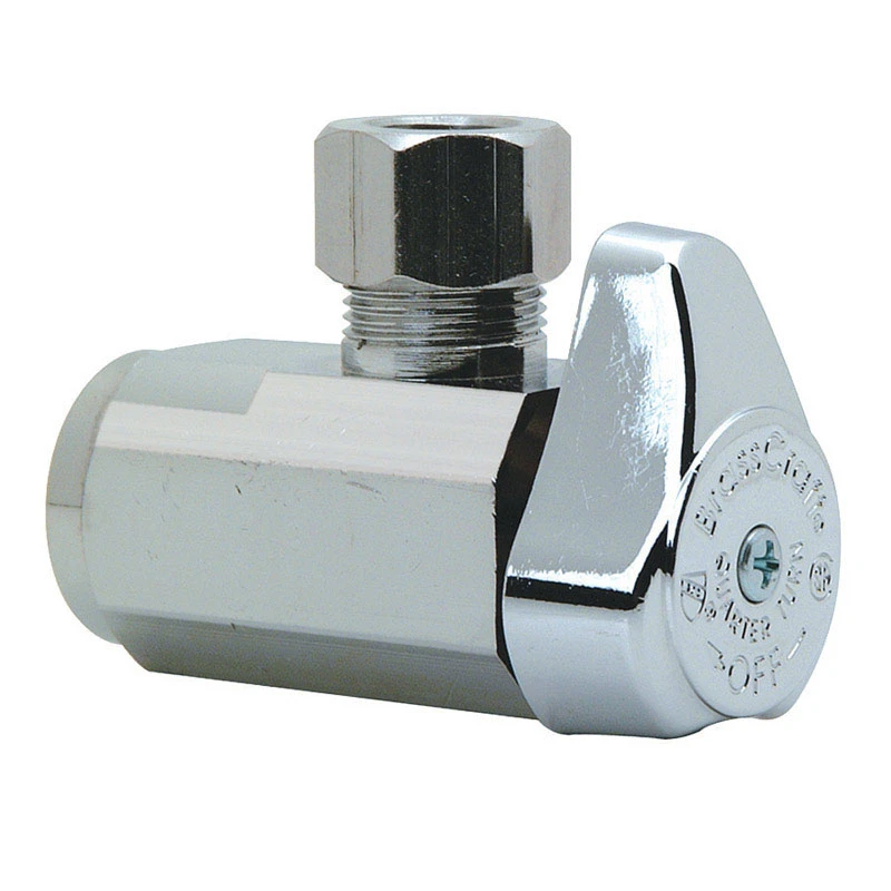 Chrome Finish Angle Stop Valve, 3/8 Inch By 3/8 Inch Compression Connection