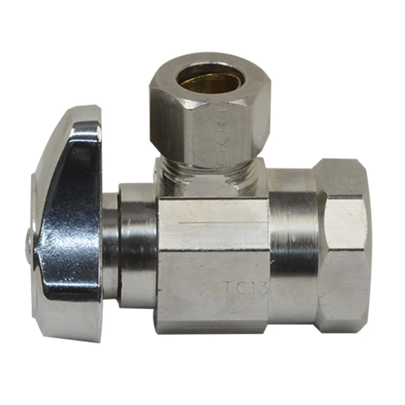 Chrome Finish Angle Stop Valve, 1/2 Inch Inlet By 3/8 Inch Outlet