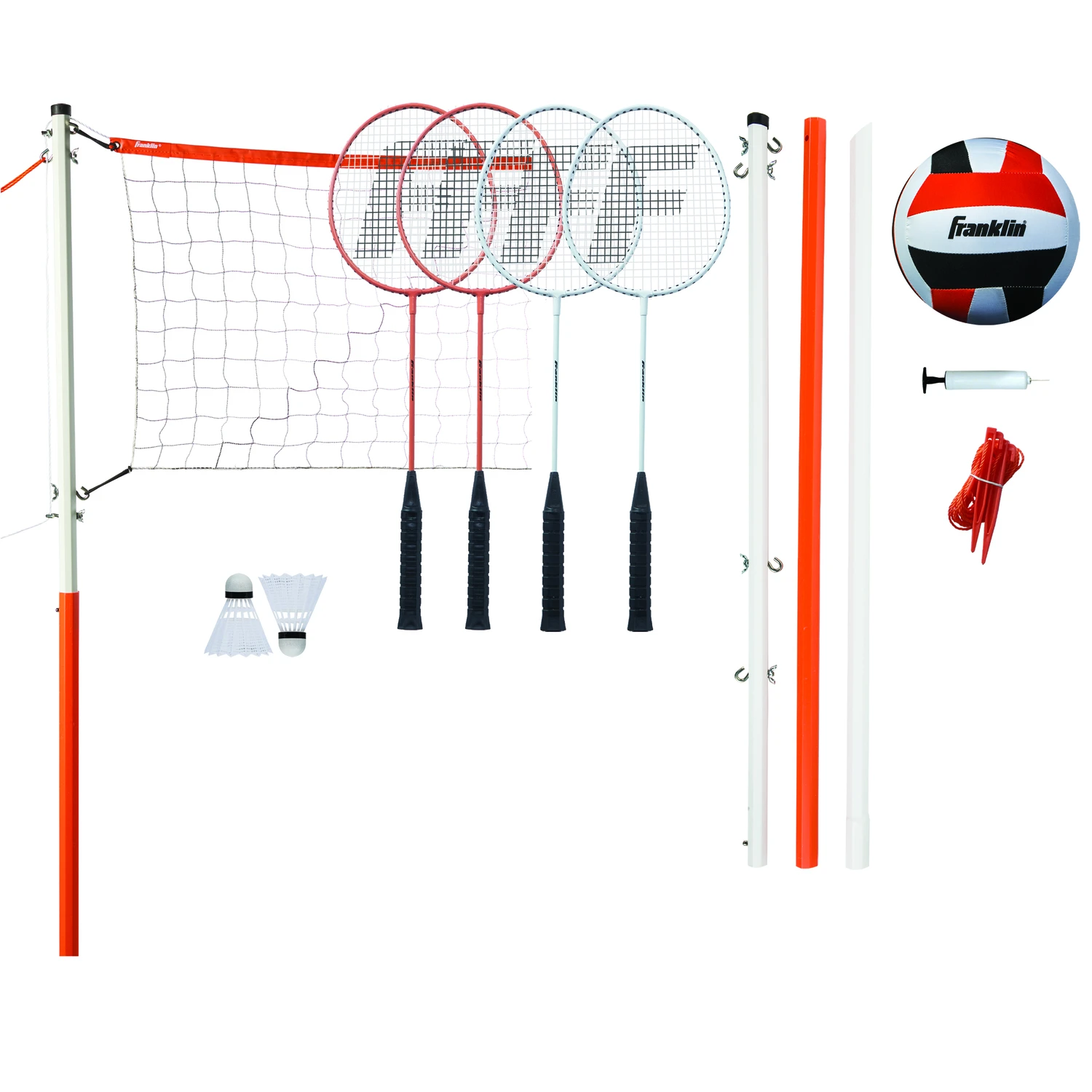 Intermediate Badminton And Volleyball Set With Net, Poles, Shuttlecocks, And Volleyball