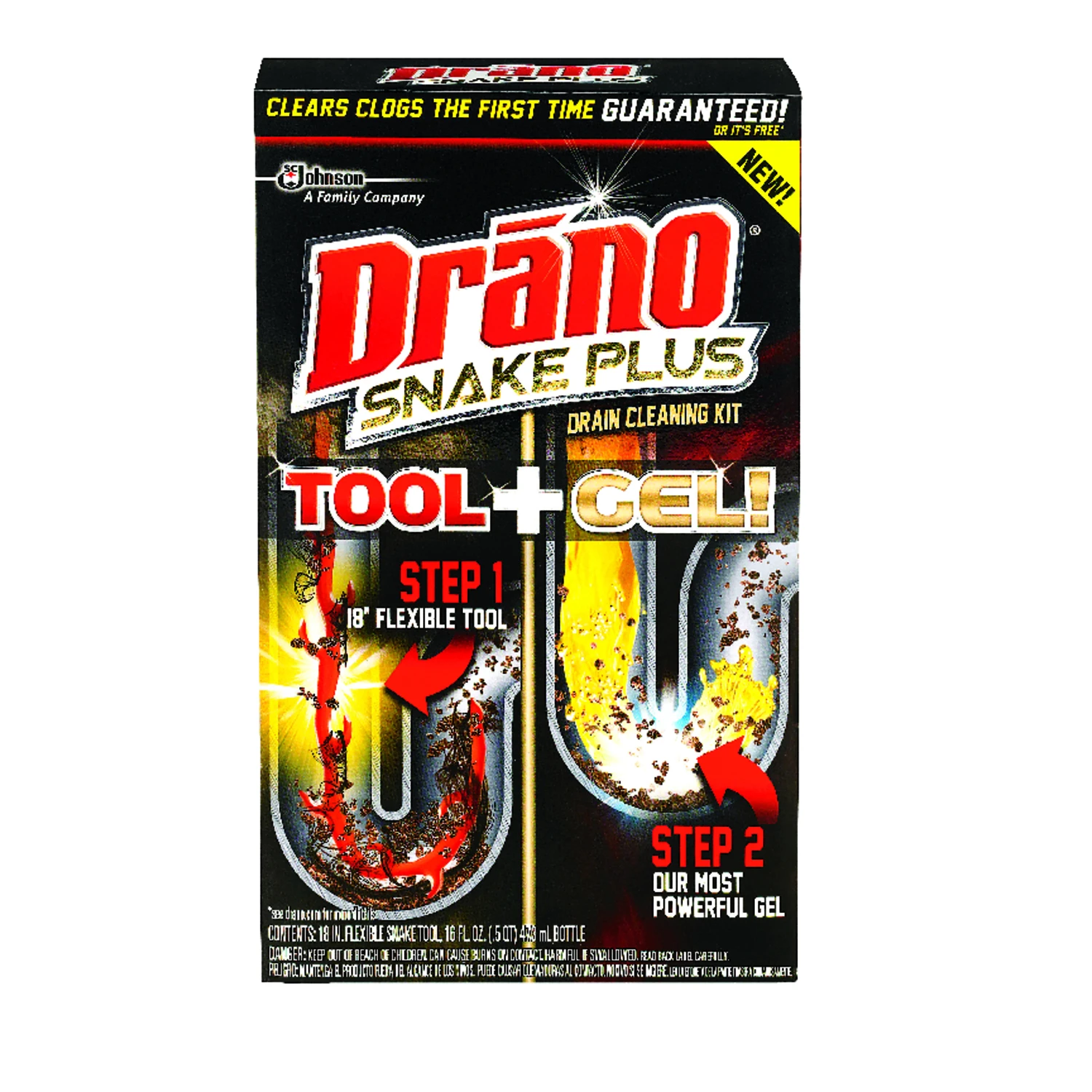 Snake Plus Drain Cleaning Kit With 16 Ounce Drain Opener Solution