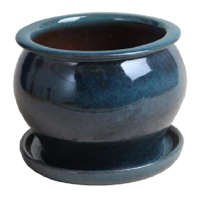 11 Inch Ceramic Studio Planter In Dripping Blue Finish