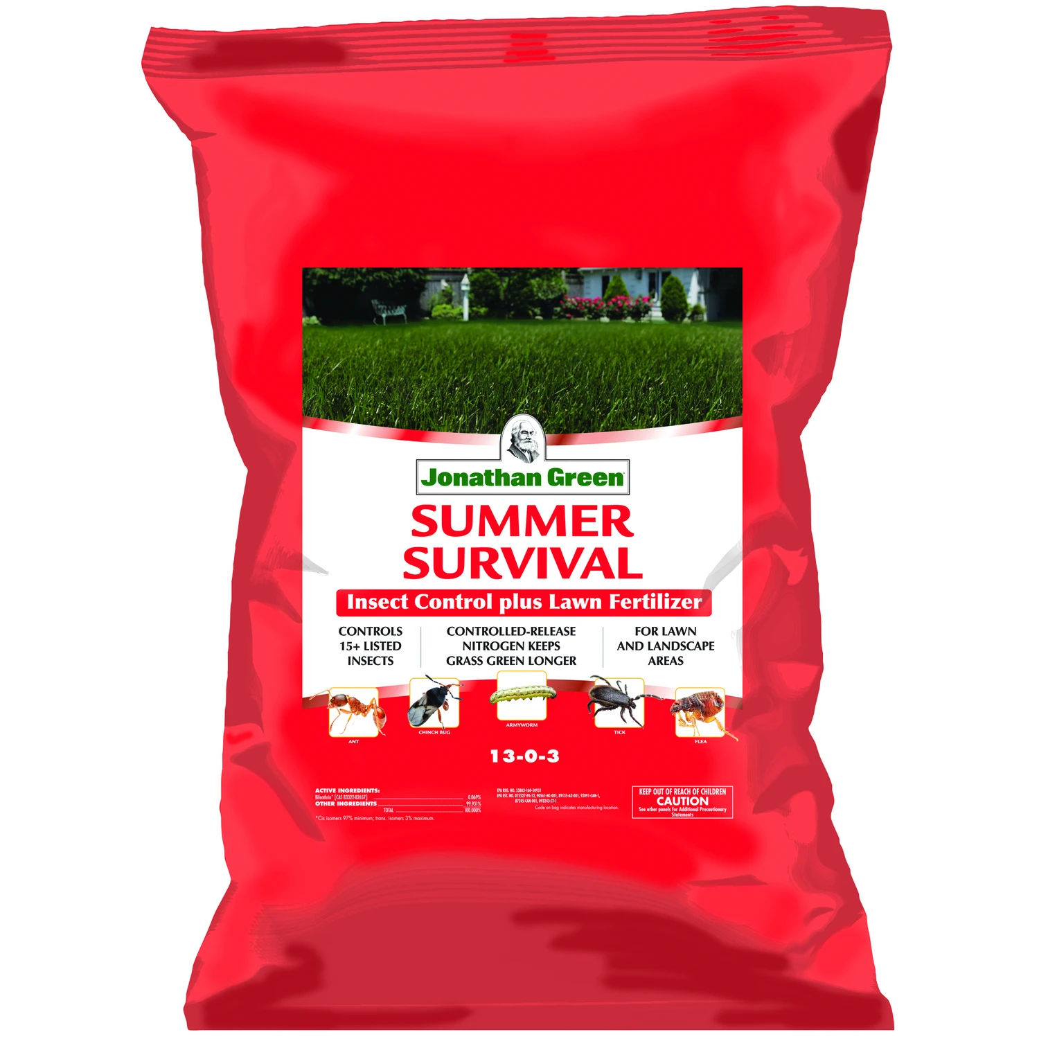 Summer Survival Insect Control Plus Lawn Fertilizer 18-0-3, Covers 15,000 Square Feet