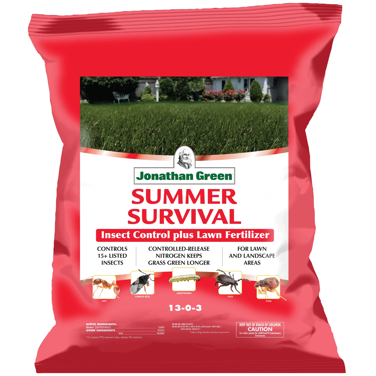 Summer Survival Insect Control Plus Lawn Fertilizer 18-0-3, Covers 5,000 Square Feet